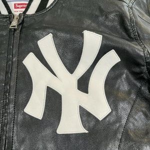 Supreme NewYork Yankees 47 brand LEATHER VARSITY JACKET Used ! Size Large